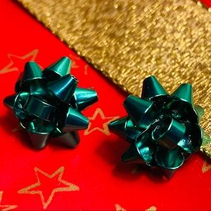 Green Christmas Bow Earrings